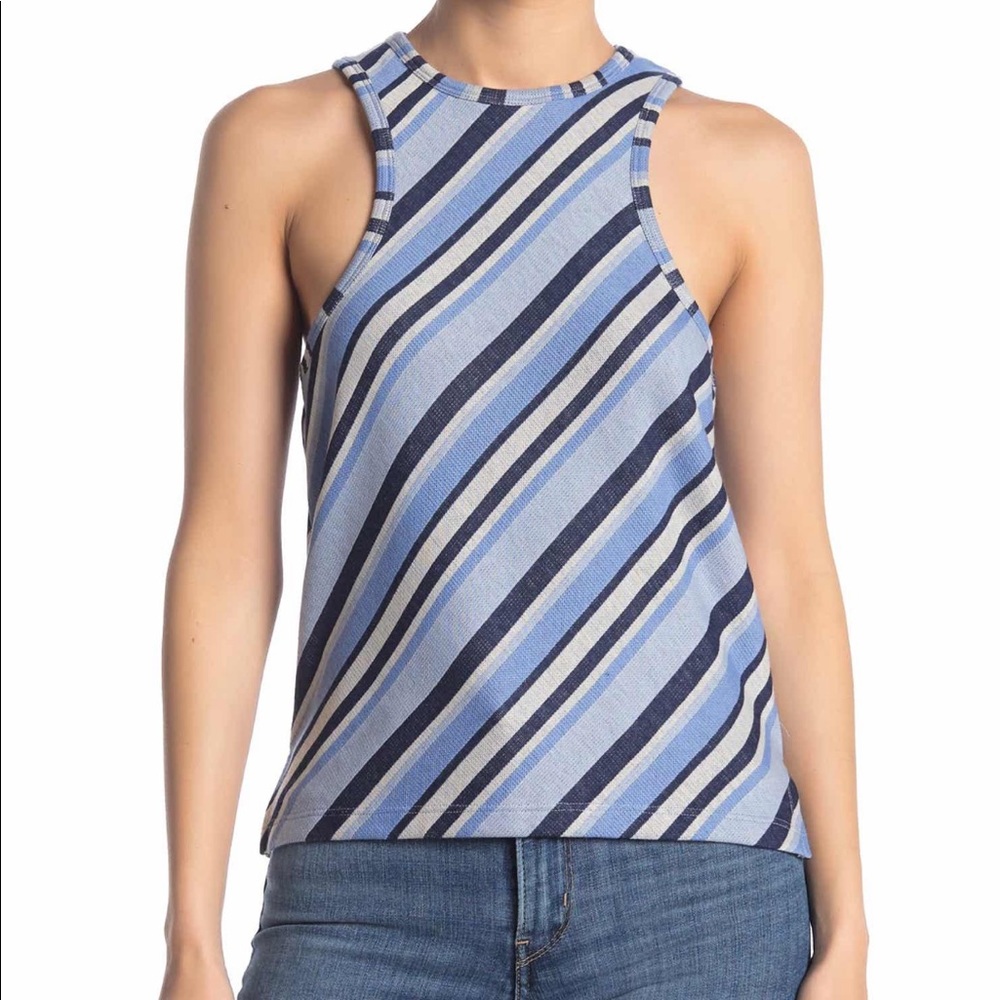 Free People Sidelines Stripe Tank Navy